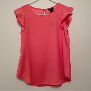 Ann Taylor Coral Flutter-Sleeve Shell Top XSP